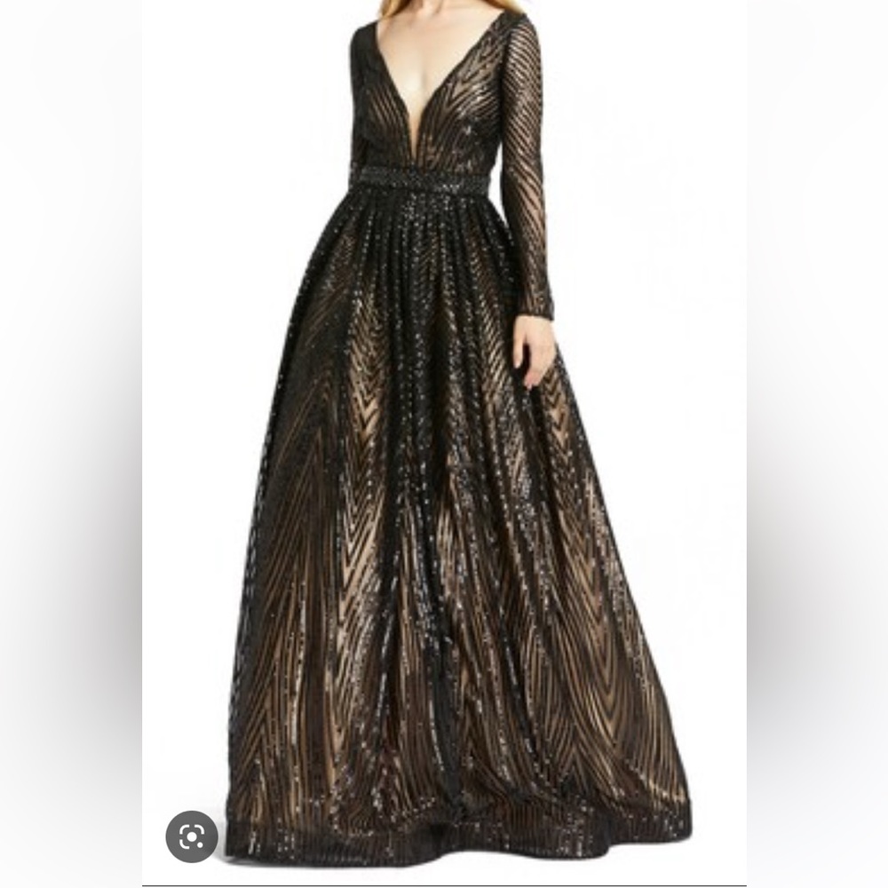 Mac Duggal Sequin Long Sleeve A-line Gown